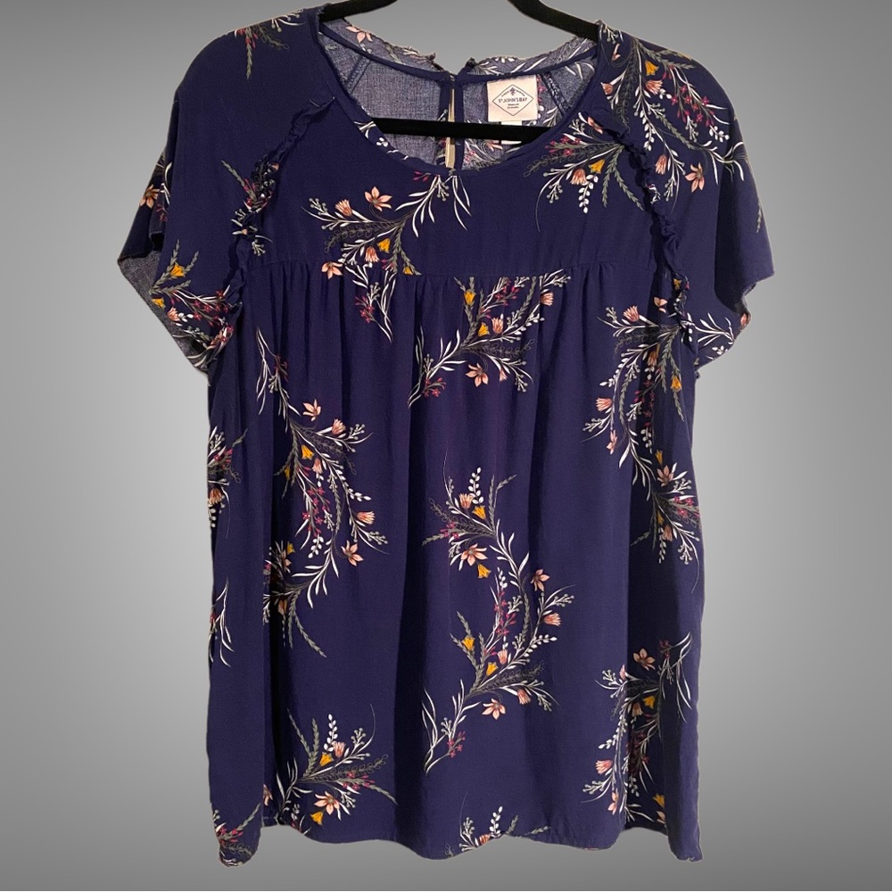 St. John’s Bay embroidered-edge short flutter sleeve floral peasant top